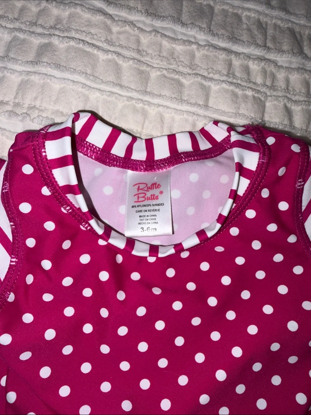 Ruffle Butts Pink and White Polka Dot & Stripe Girls Swim Set